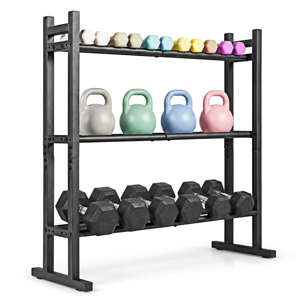 頑丈な3段ダンベルラック、粉体塗装スチール製ウェイト収納スタ - Heavy Equipment Gym のレビューと価格