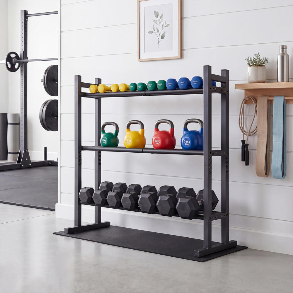 頑丈な3段ダンベルラック、粉体塗装スチール製ウェイト収納スタ - Heavy Equipment Gym のレビューと価格